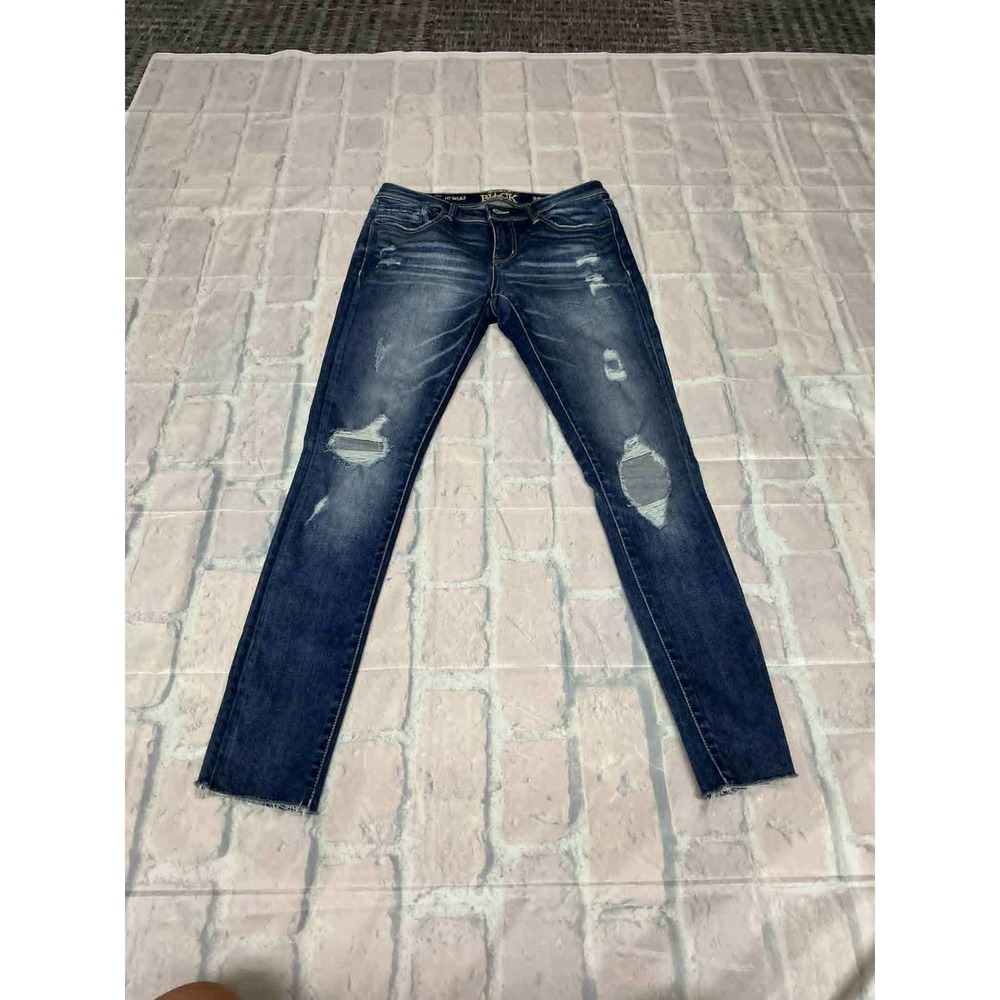 BUCKLE BLACK Womens Skinny Jeans Distressed Ripped Blue Denim Frayed Hem Size 26